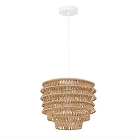 Hello Honey® 15.25" Natural Boho Handwoven Paper Rope & Metal Ceiling Pendant Lamp