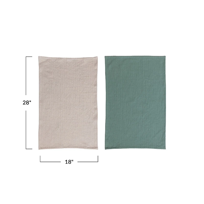 Hello Honey® Teal & Natural Cotton Waffle Weave Tea Towel Set in Bag