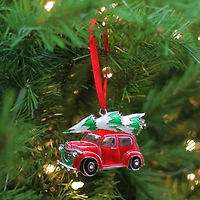 3" Red & White Car with Tree Christmas Ornament