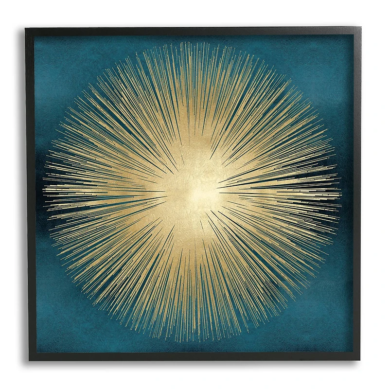 Stupell Industries Abstract Deco Sunburst Shape Over Dark Blue in Frame Wall Art