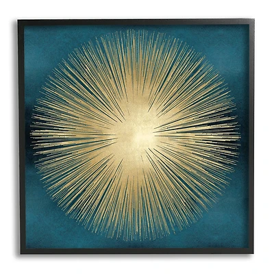 Stupell Industries Abstract Deco Sunburst Shape Over Dark Blue in Frame Wall Art