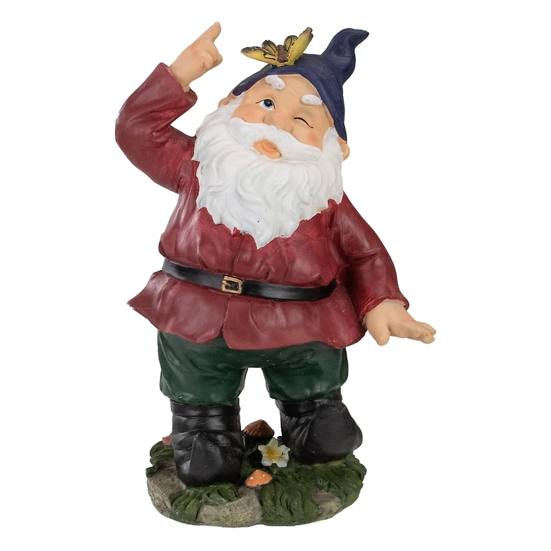 11.25" Red & Green Gnome with Butterfly Outdoor Garden Statue