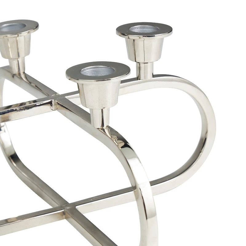 8" Silver Stainless Steel Overlapping Oval Geometric Candelabra