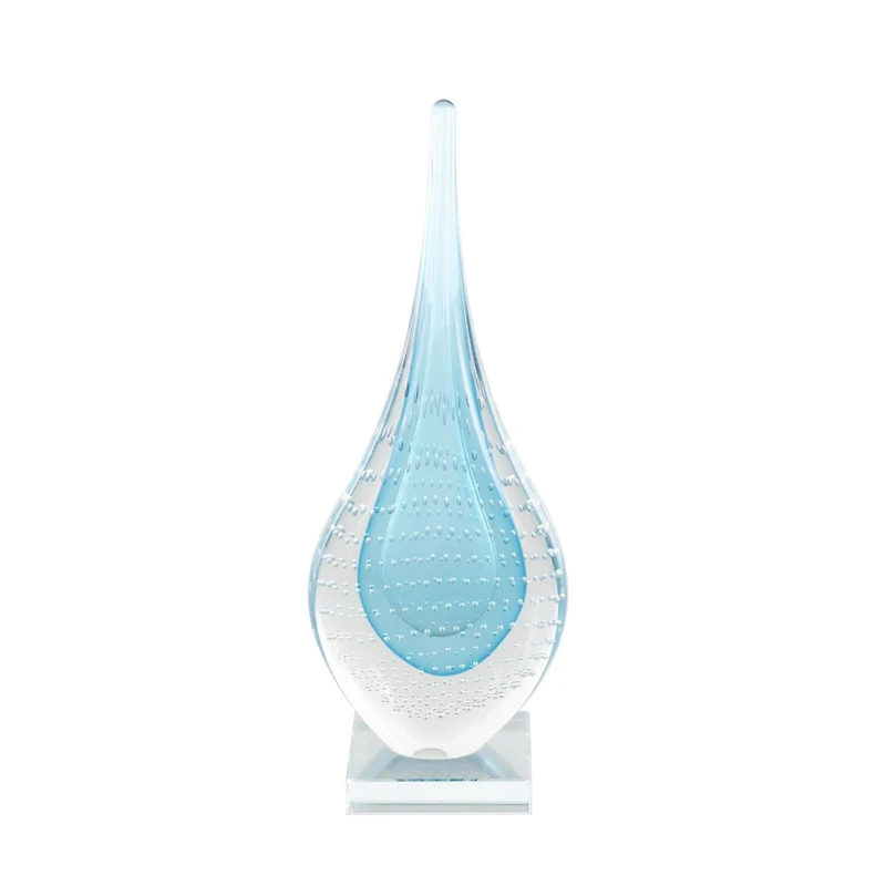 13" Blue Glass Abstract Teardrop Sculpture