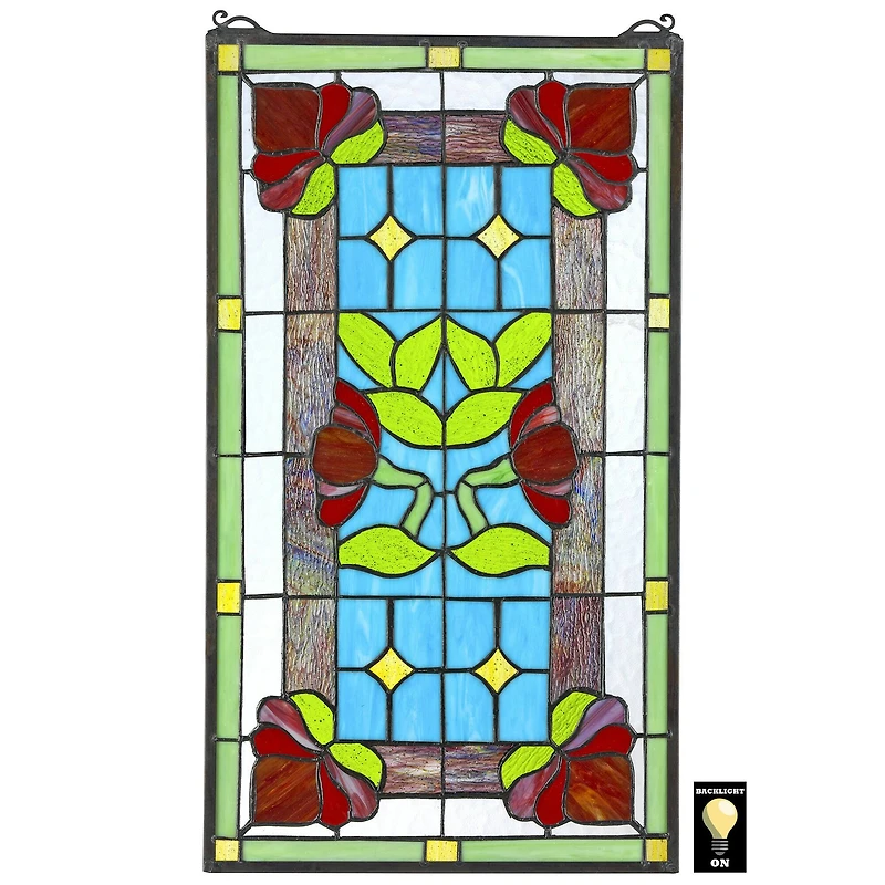 Design Toscano 24" Red Anemone Tiffany-Style Stained Glass Window Hanging Décor