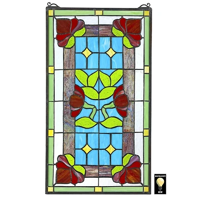 Design Toscano 24" Red Anemone Tiffany-Style Stained Glass Window Hanging Décor