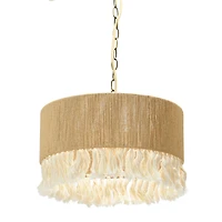 Hello Honey® 16" Brown Coastal Pendant Lamp with Natural Paper Rope Shade, Fringe Detail and Iron Base