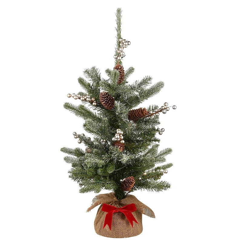 2ft. Pre-Lit Snowy Morgan Spruce Artificial Christmas Tree, Warm White LED Lights