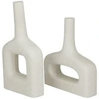 CosmoLiving by Cosmopolitan White Ceramic Donut Shaped Vase Set of 2 16", 13"