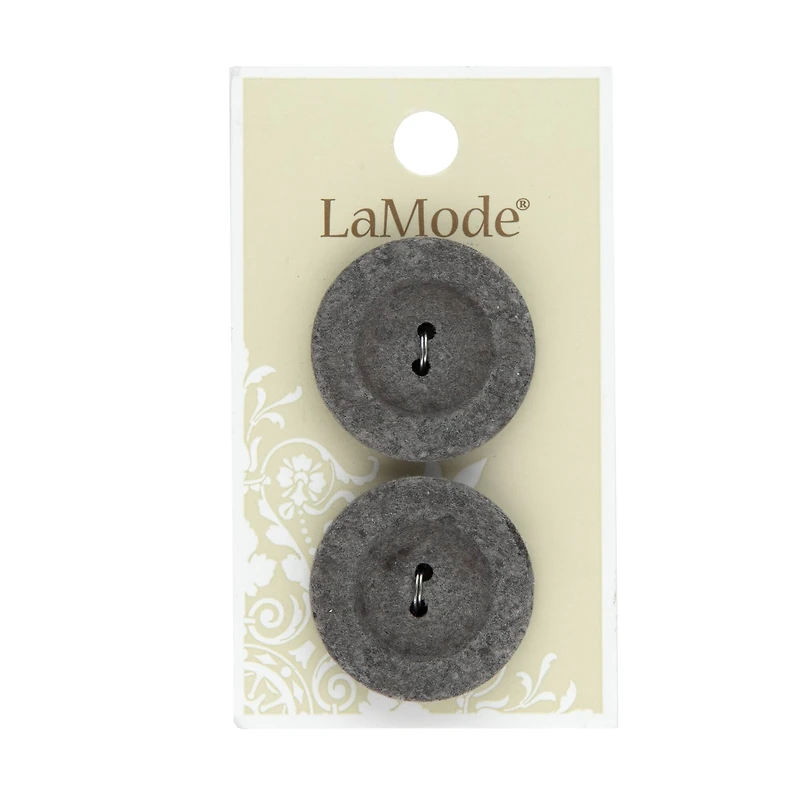 LaMode 1 1/8" Gray Felt 2-Hole Buttons, 2ct.