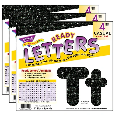 TREND Enterprises® Black Sparkle 4" Casual Combo Ready Letters®, Pack of 3