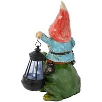 12.5" LED Solar Lighted Gnome & Frog Outdoor Garden Statue