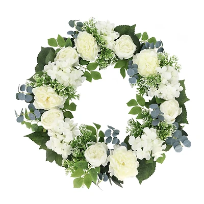 26" Artificial Peony, Hydrangea & Rose Floral Spring Wreath