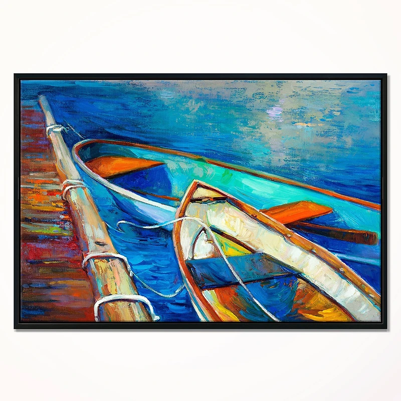 Designart - Boats and Pier in Blue Shade