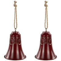 Embossed Christmas Bell Ornaments - 6" - Burgundy - Set of 2
