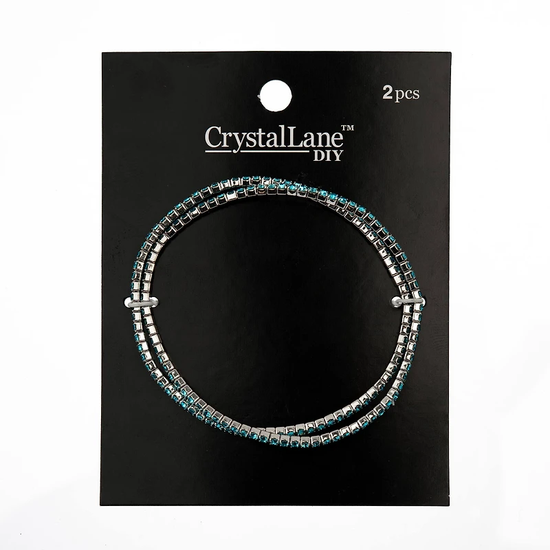 Crystal Lane DIY Silver & Aquamarine Rhinestones Bracelets, 2ct.