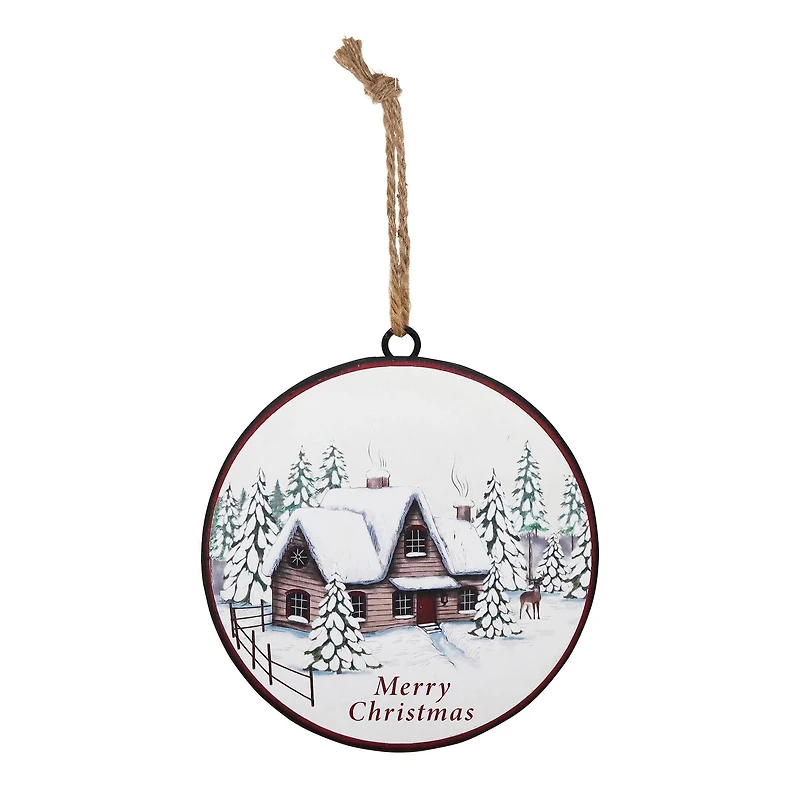 12ct. Woodland Winter Cabin Disc Ornament