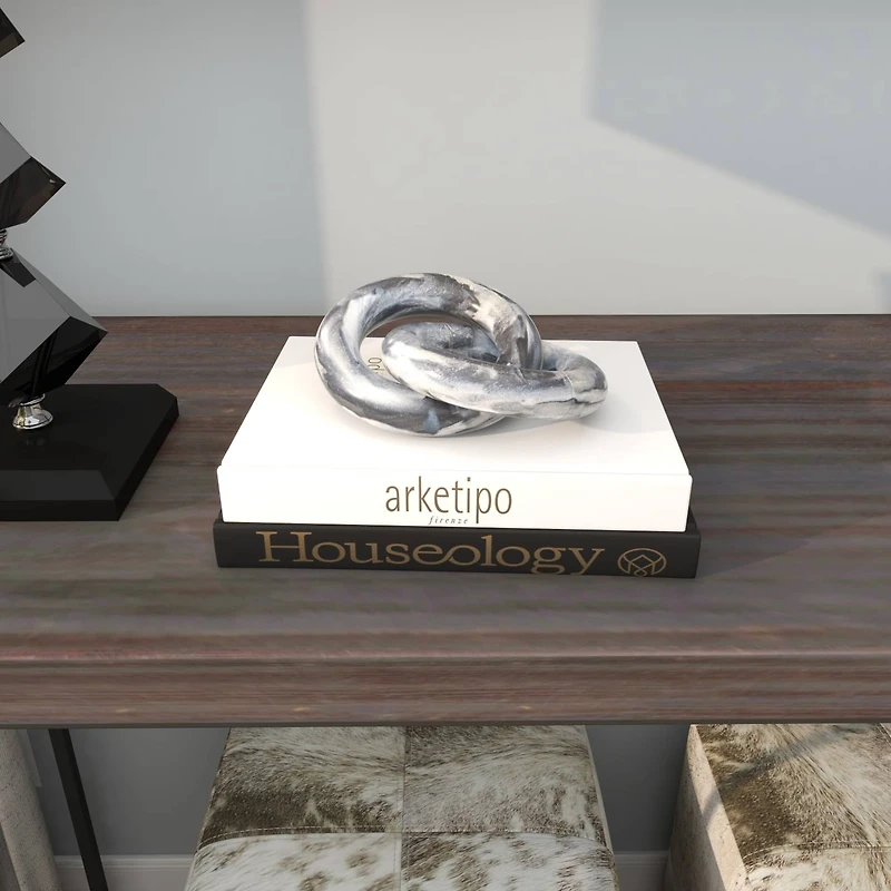 6" Black Marble Geometric Link Chain Sculpture