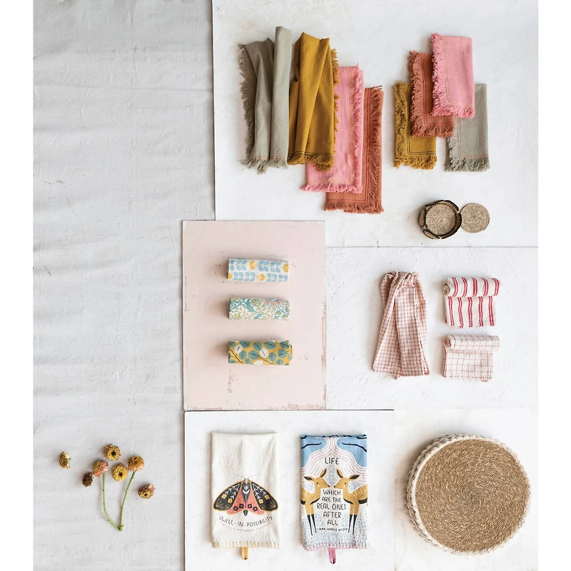 Hello Honey® Red & White Grid & Stripes Cotton Tea Towels Set