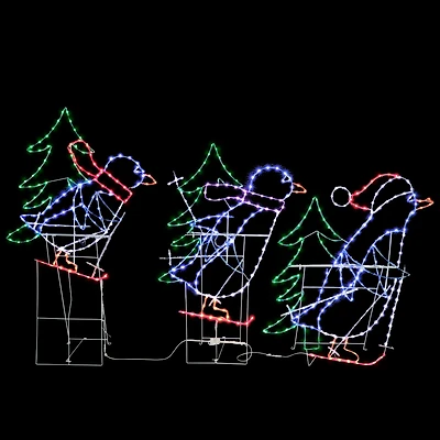 Motion Skiing Penguins with Christmas Tree Outdoor Décor Set