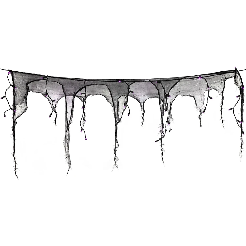 4ft. Pre-Lit Purple LED Halloween Black Gauze Drape Lights