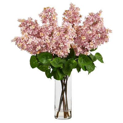 24" Artificial Lilac Arrangement with Cylinder Glass Vase