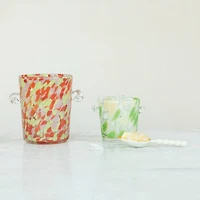 Hello Honey 32-Ounce Confetti Glass Ice Bucket with Handles, Yellow and Green