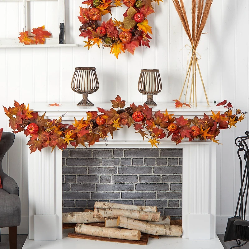 6ft. Autumn Maple Leaf, Pumpkin, Gourd & Berry Fall Garland