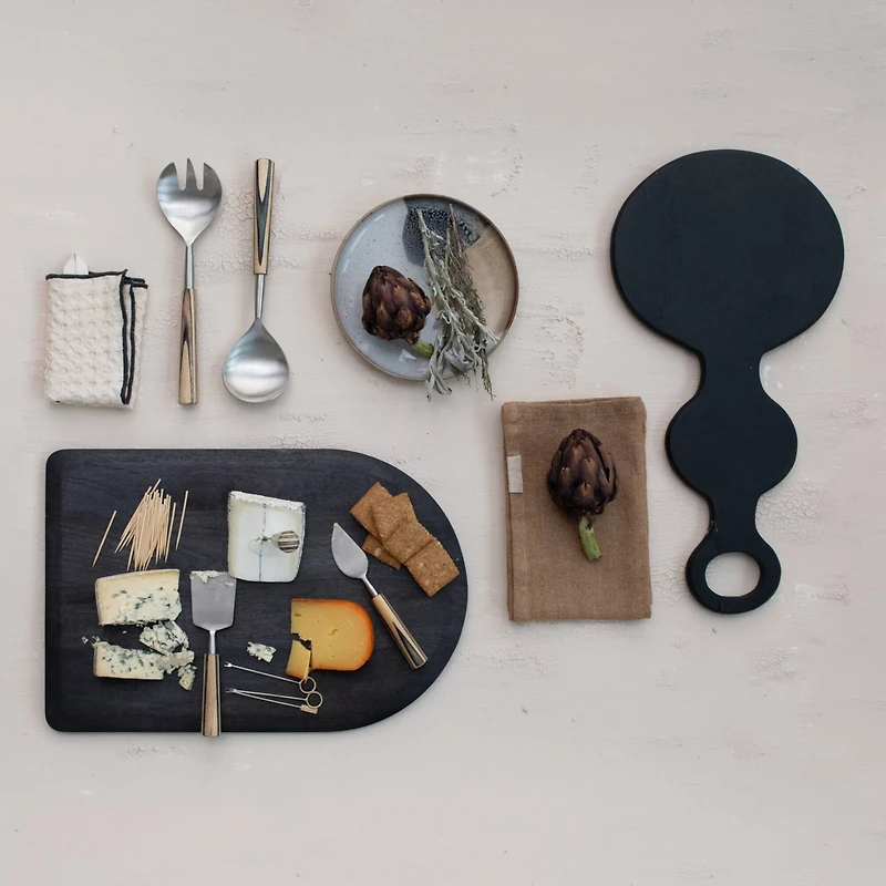 Hello Honey® 3-Piece Natural & Black Stainless Steel & Mango Wood Cheese Servers with Handles & Design