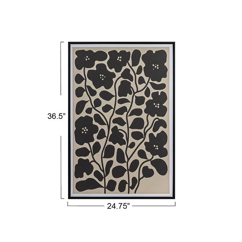 Hello Honey® 36.5" Black & Cream Flowers Framed Wall Decoration