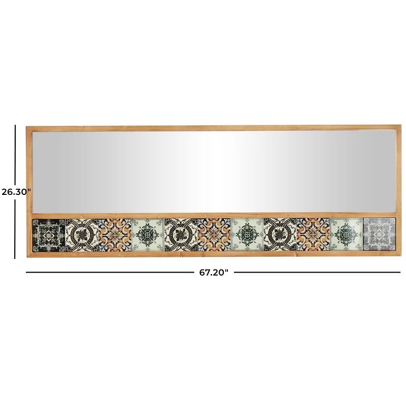 67" x 26" Brown Wood Wall Mirror with Mosaic Edge