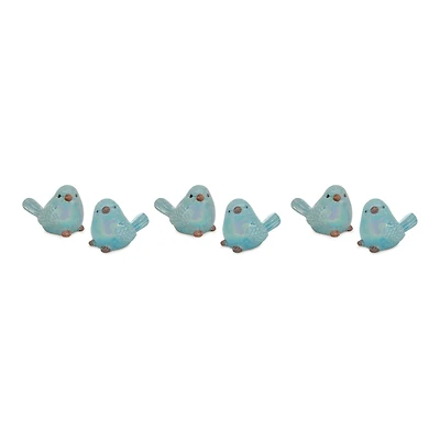 Blue Iridescent Ceramic Bird Figurines Set