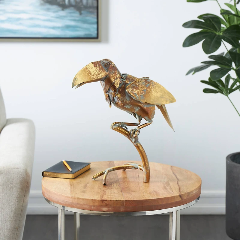 15.5" Bronze Patina Toucan on Branch Metal Garden Sculpture