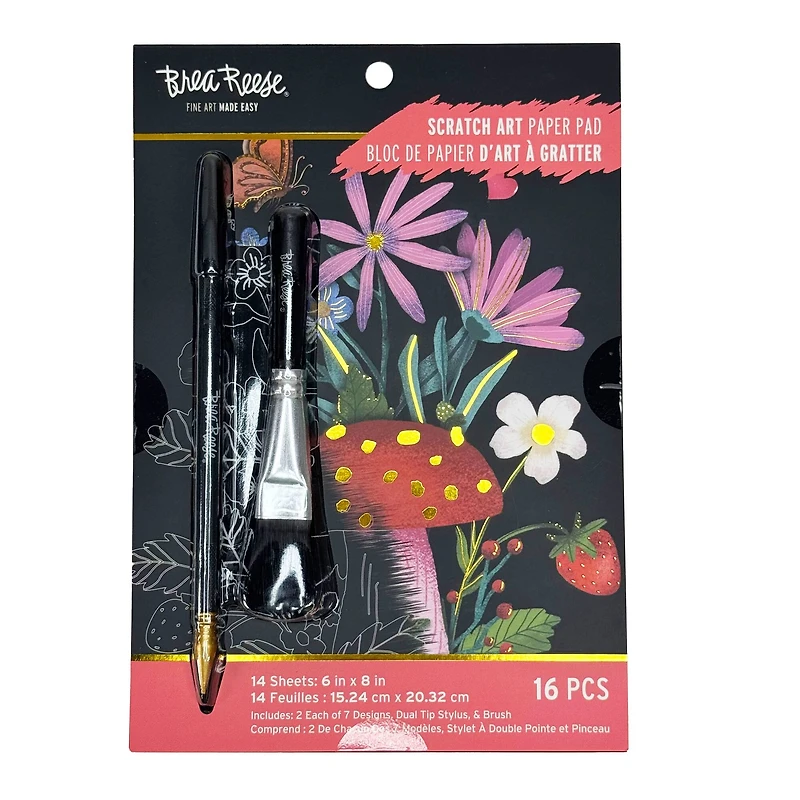 Brea Reese™ 6" x 8" Mushrooms & Strawberries Scratch Art Paper Pad