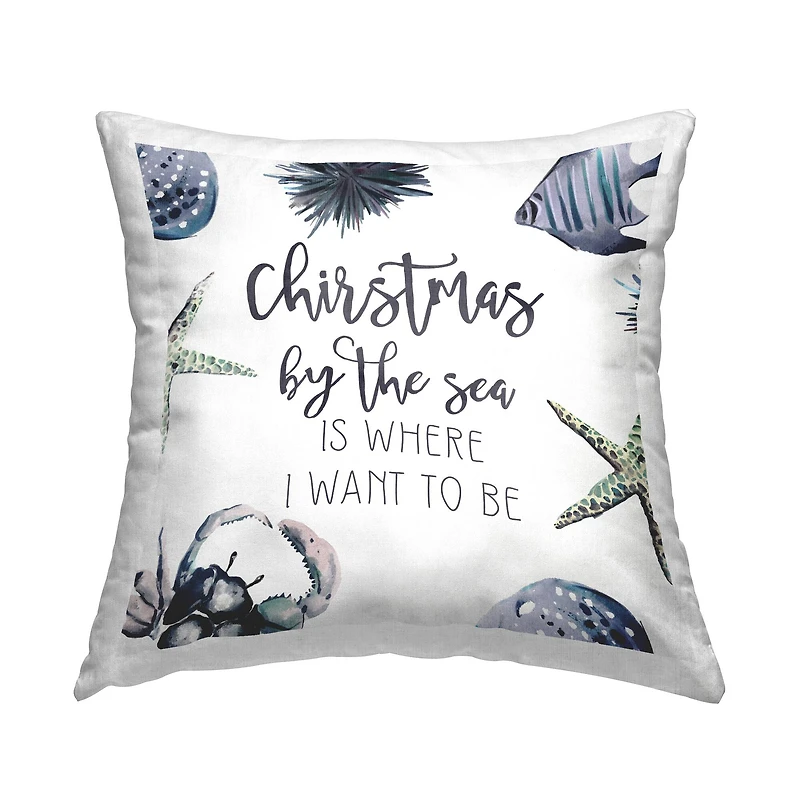 Stupell Industries Coastal Christmas by the Sea Coastal Throw Pillow