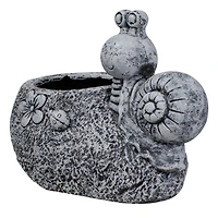 15.5" Gray Snail, Flower, & Ladybug Outdoor Garden Planter