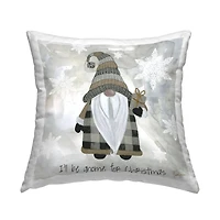 Stupell Industries Cozy Gnome Holding Gift Holiday Snowflakes Throw Pillow