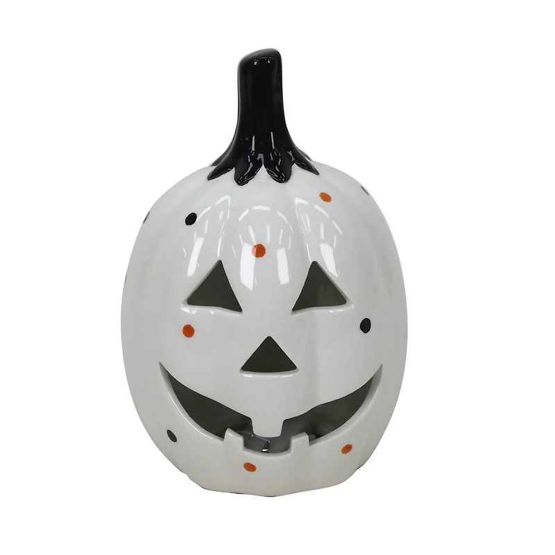 7.25" White Jack-o'-Lantern LED Ceramic Tabletop Décor by Ashland®