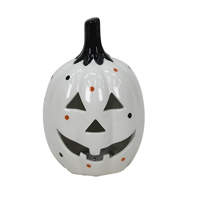 7.25" White Jack-o'-Lantern LED Ceramic Tabletop Décor by Ashland®