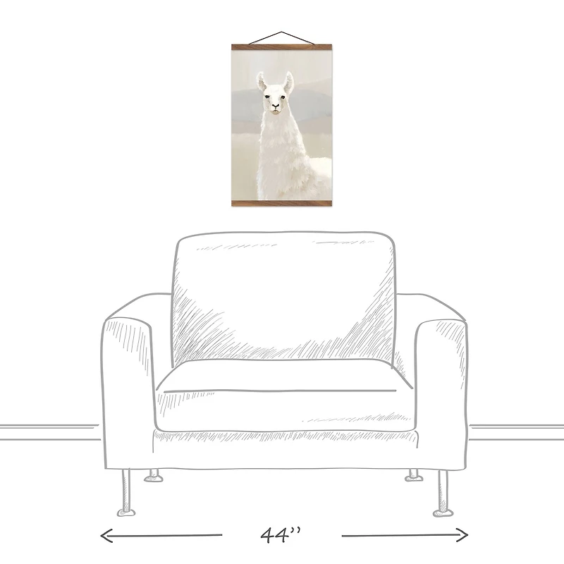 Creamy White Llama Teak Hanging Canvas