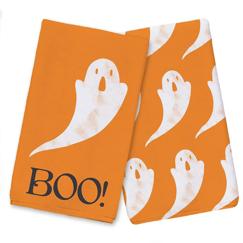 Orange BOO Ghost Tea Towel Set