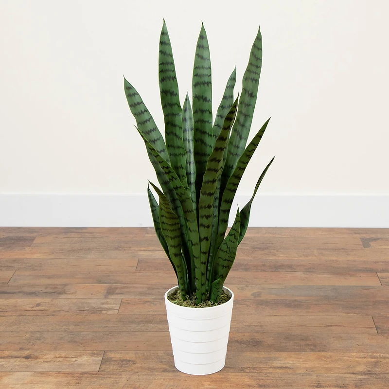 3ft. UV Resistant Artificial Snake Plant in White Decorative Planter