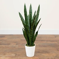 3ft. UV Resistant Artificial Snake Plant in White Decorative Planter