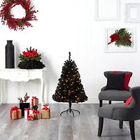 4ft. Pre-Lit Black Artificial Christmas Tree, Clear LED Lights