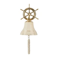 Gold Brass Bell Wall Decor with Ship wheel Backing 7" x 9" x 6"