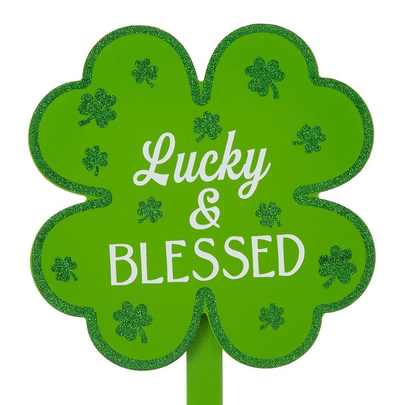 Glitzhome® 15" Wooden St. Patrick's Shamrocks Yard Stake Décor, 3ct.