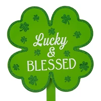 Glitzhome® 15" Wooden St. Patrick's Shamrocks Yard Stake Décor, 3ct.