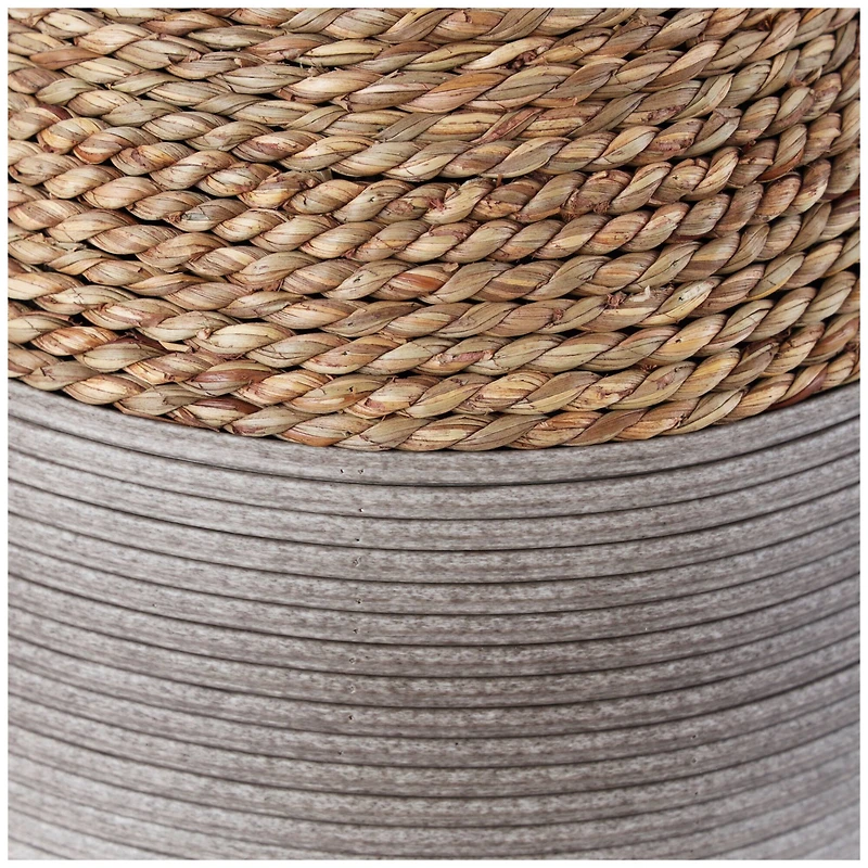 19" Brown Seagrass Handmade Wrapped Vase with Layered Gray Paneling