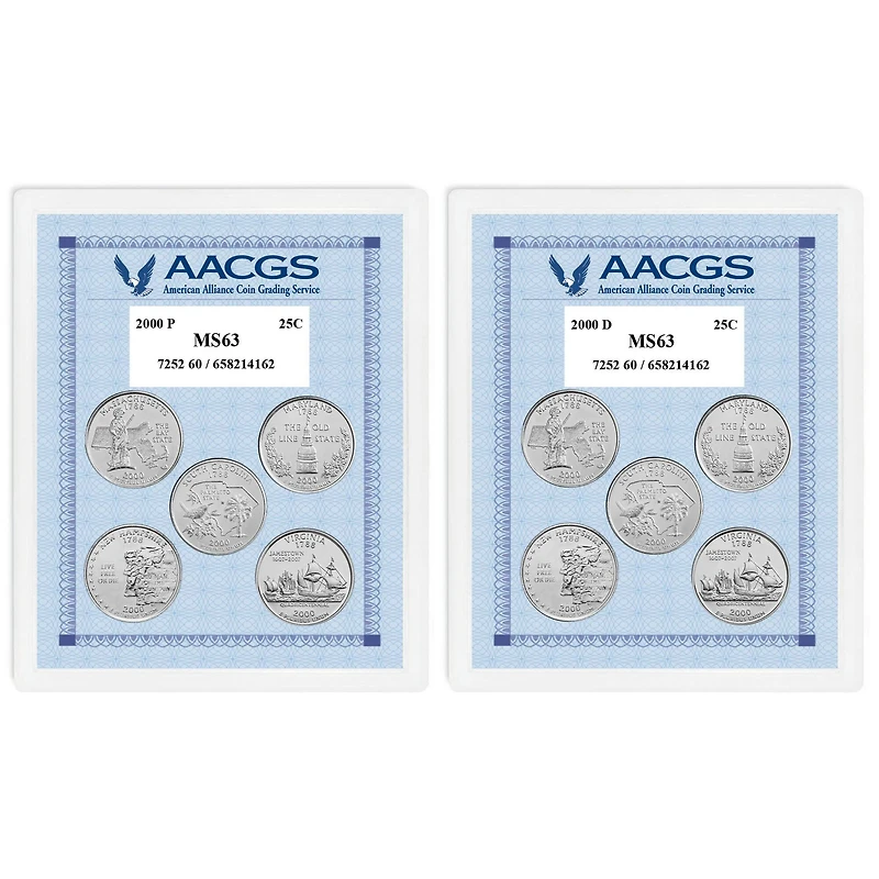 2000P & 2000D Statehood Quarters Graded MS63 Brilliant Uncirculated 