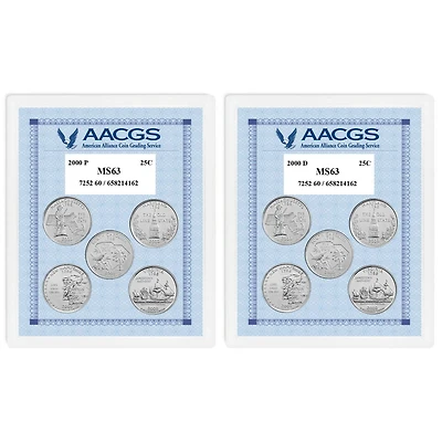 2000P & 2000D Statehood Quarters Graded MS63 Brilliant Uncirculated 